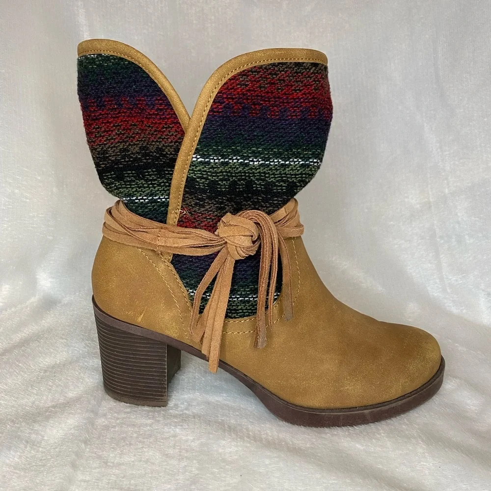 Sugar Holly Brown Faux Leather Heel Southwestern Aztec Boho Ankle Boots